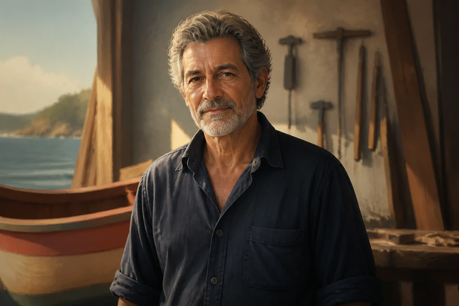 Retrato conceitual de Antônio, construtor de barcos aposentado
